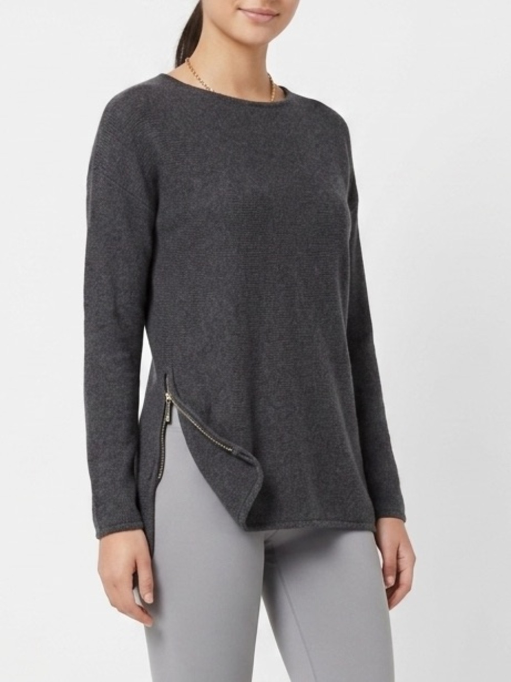 Michael Kors Charcoal Gray Side Zipper Knit Pullover Tunic Sweater Size M. 1853